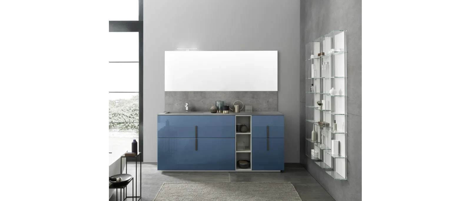 Mobile bagno da appoggio M System C012 in laccato lucido Blu Artico di Baxar