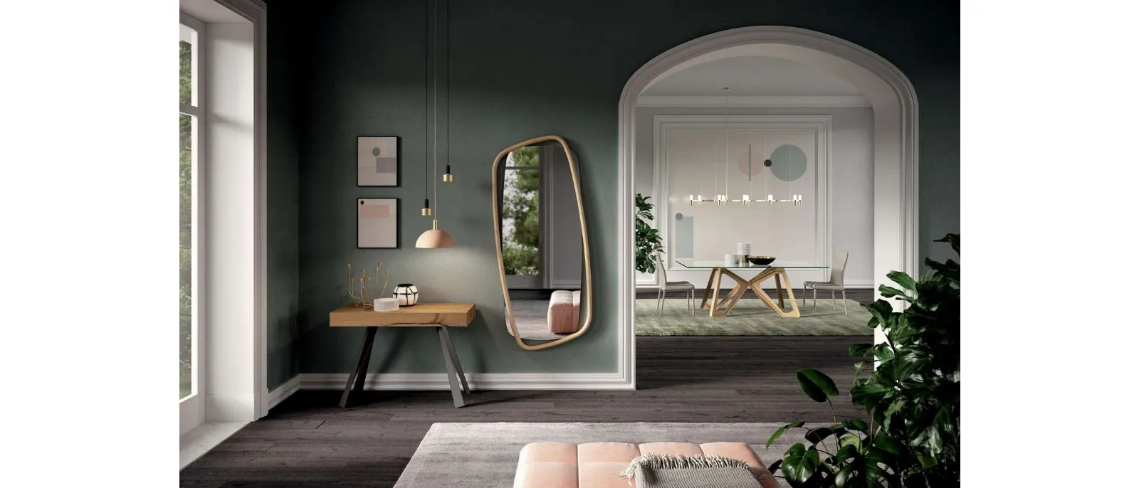 Specchio con cornice in legno Golden Wood di Ozzio