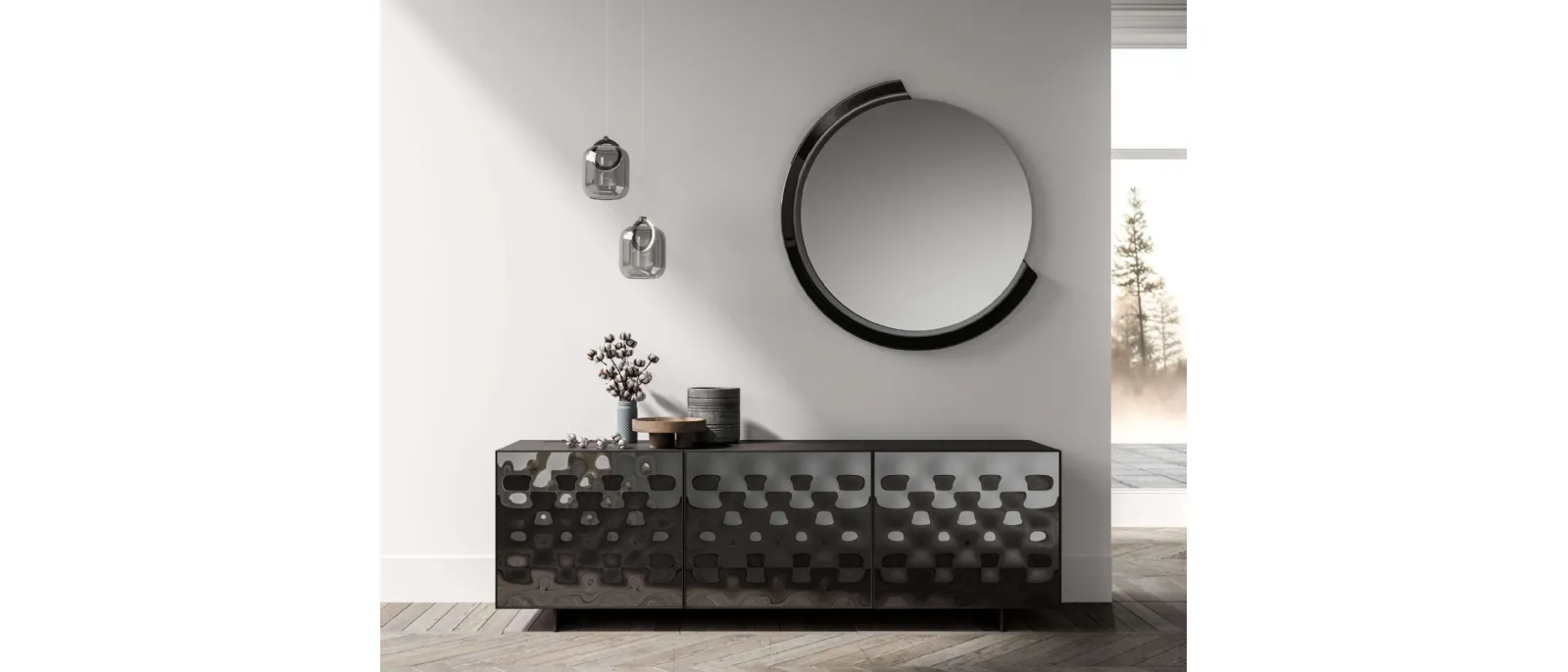 Specchio Kelly con cornice in vetro di Ozzio