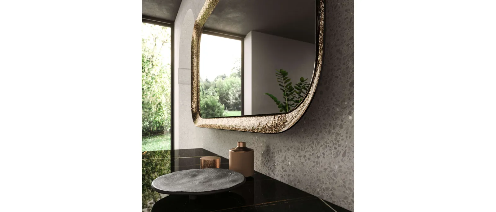 Specchio con cornice in vetro bocciardato Raggio di Ozzio