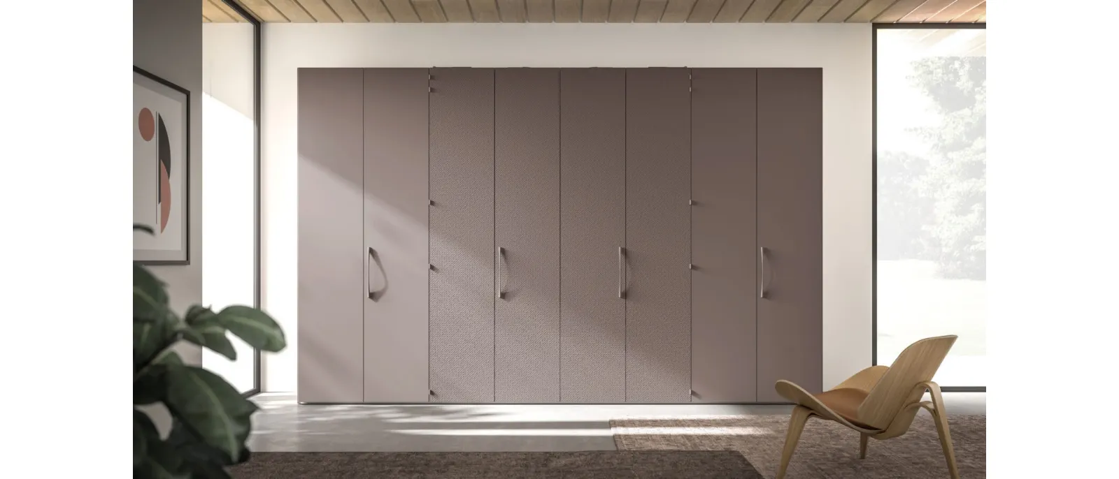Armadio ad ante battenti Night 08 in laccato opaco Argilla e Argilla Intreccio di Orme