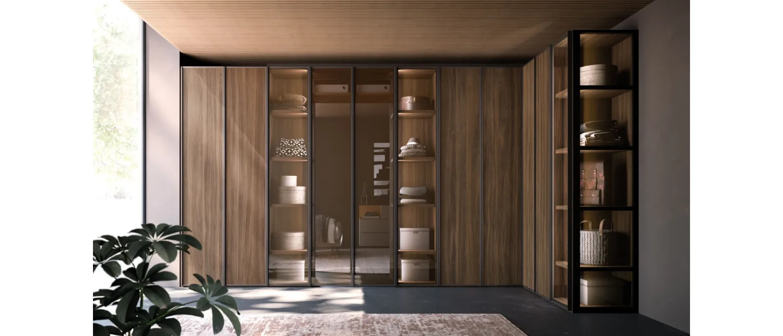 Armadio ad ante battenti Night 16 in materico Cotto e vetro Bronzato di Orme