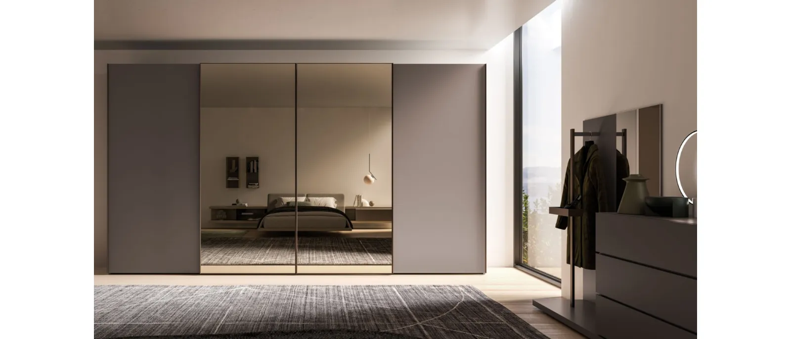 Armadio ad ante scorrevoli Night 30 in laccato opaco Argilla e specchio Bronzato di Orme