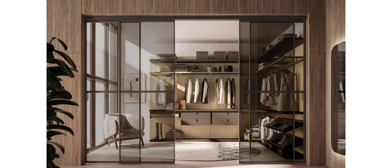 Cabina Armadio Scenario 01 in materico cotto e metallo brunito di Orme