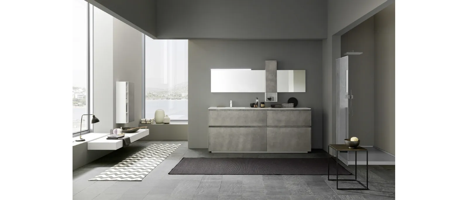 Mobile da Bagno sospeso M2 System C205 in laccato Metal Titanio di Baxar