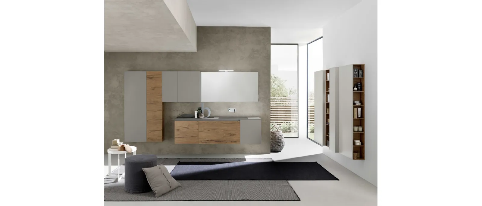 Mobile da Bagno sospeso M2 System C211 in melaminico effetto legno e laminato Grigio Londra di Baxar