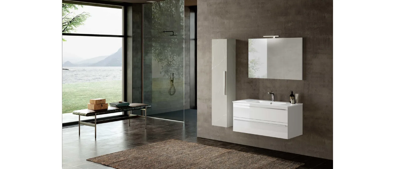 Mobile da Bagno sospeso Block System Slim C40 di Baxar