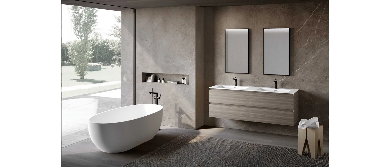 Mobile da Bagno sospeso Block System Syntesi C32 di Baxar