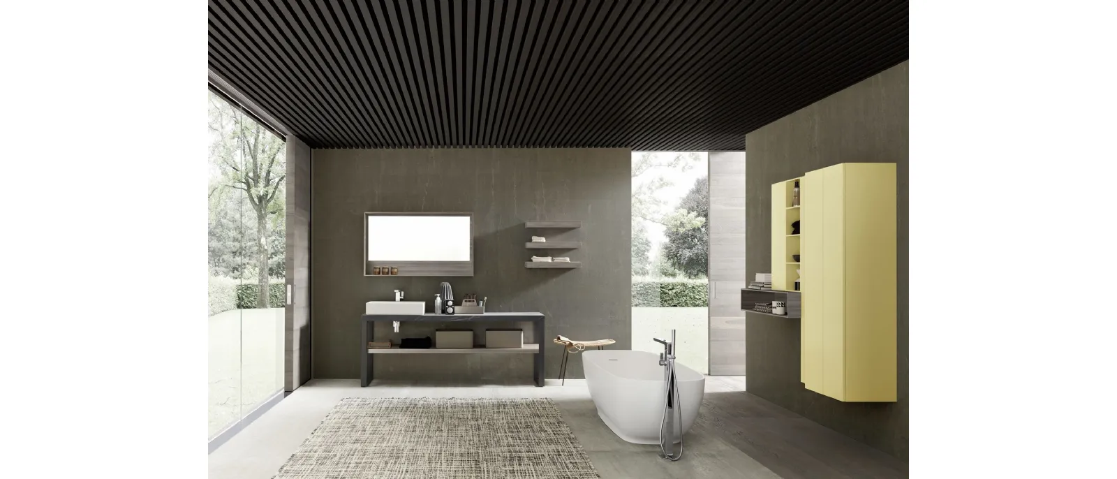Mobile Bagno da appoggio M System C002 in melaminico e metallo con top in HPL di Baxar