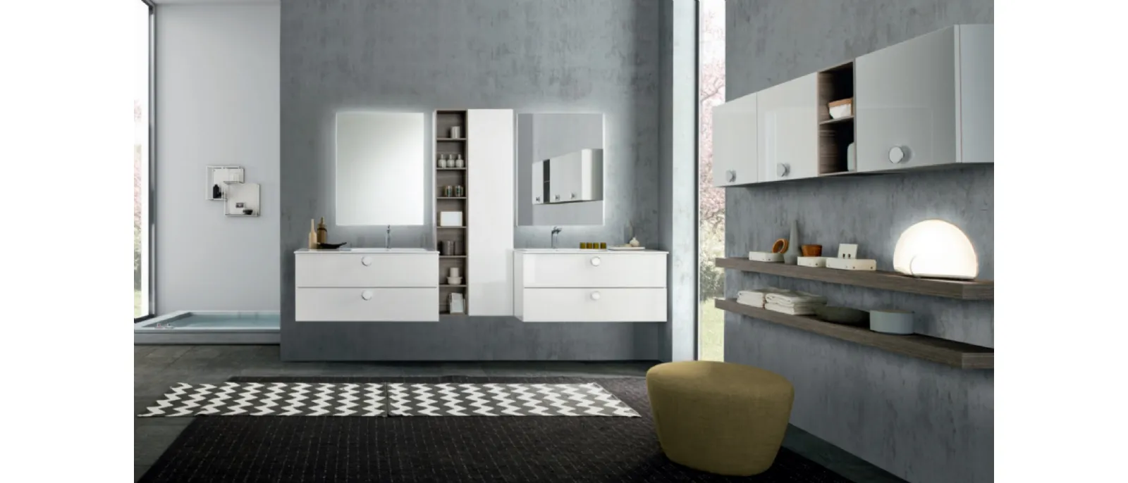 Mobile da Bagno sospeso M System C009 in laccato lucido di Baxar