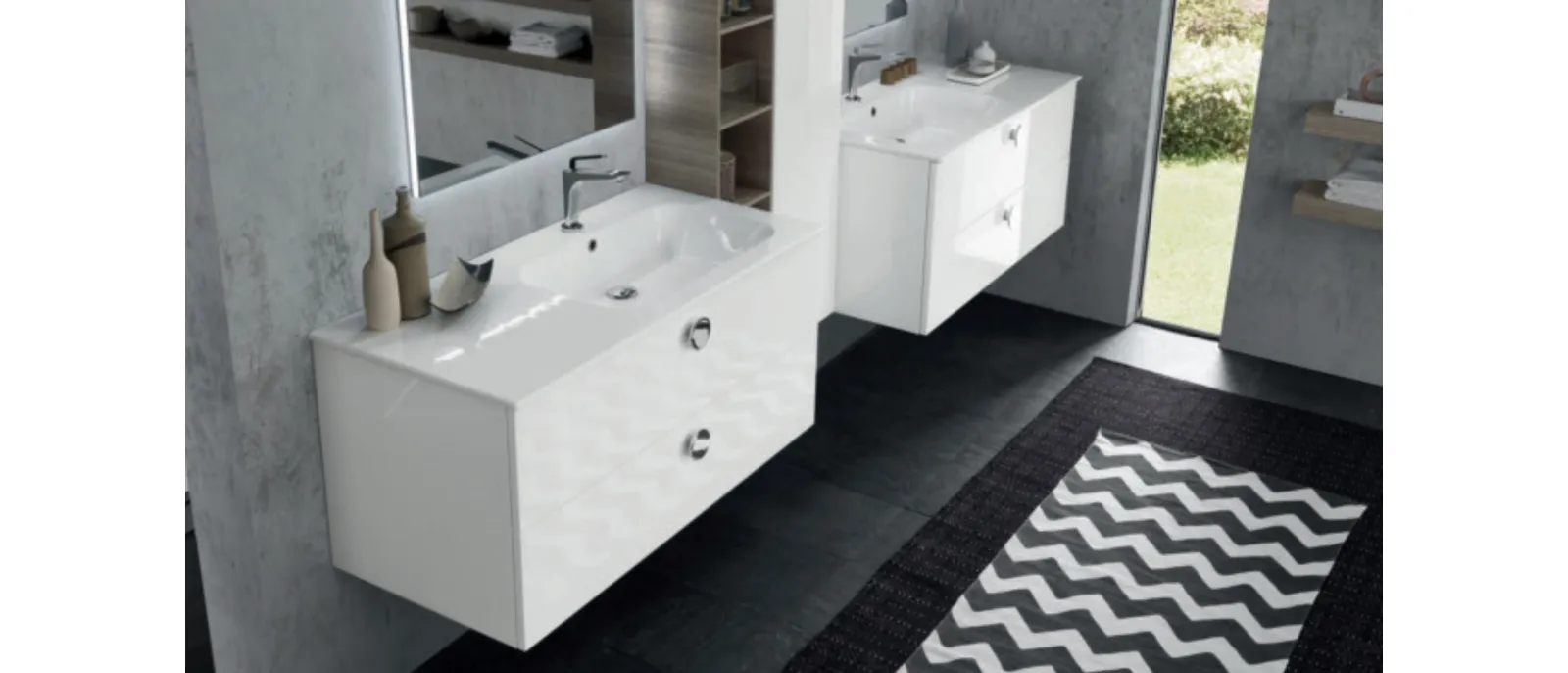 Mobile da Bagno sospeso M System C009 in laccato Bianco lucido di Baxar