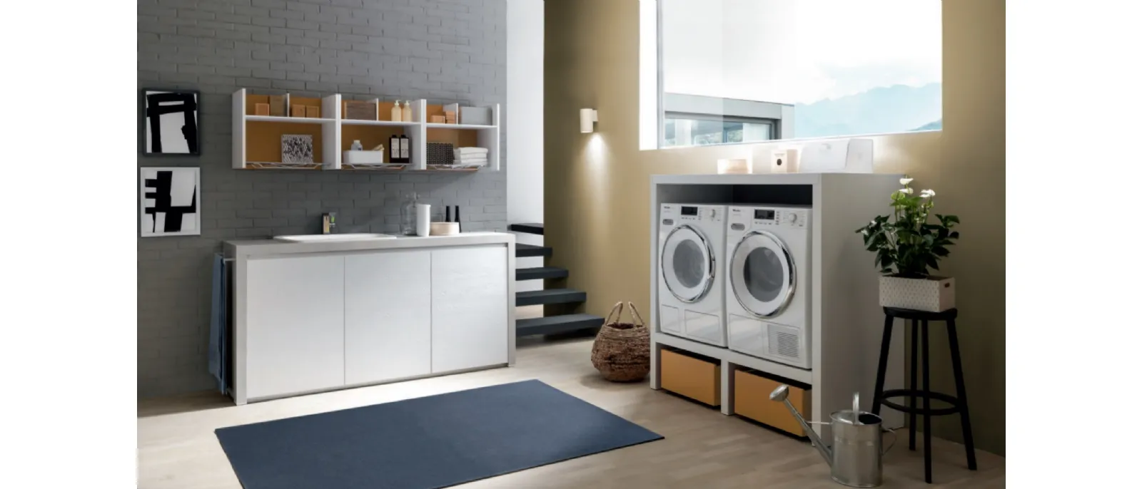 Mobile da lavanderia Laundry System C03 in laminato Rovere dogato Bianco e melaminico Rovere e di Baxar