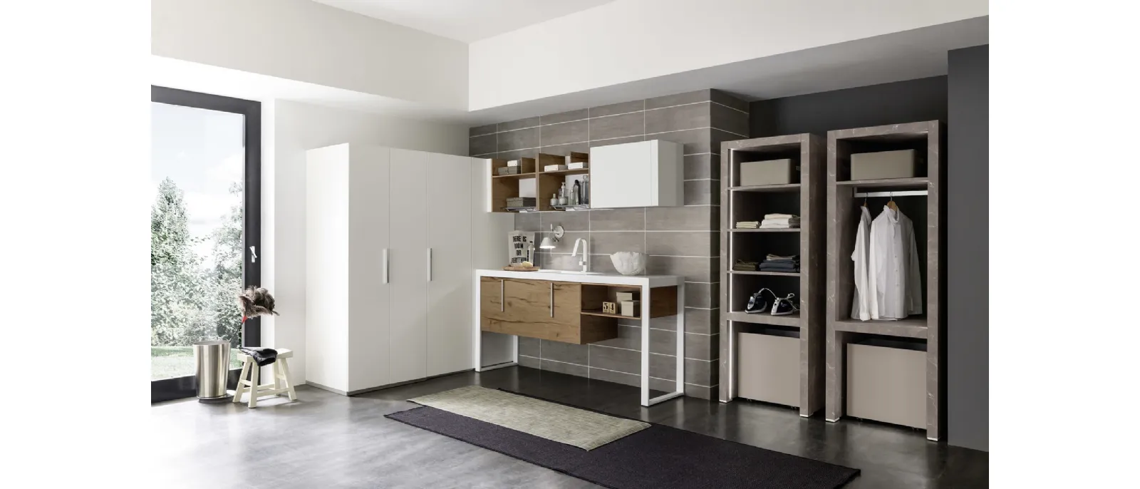 Mobile da lavanderia Laundry System C01in laccato opaco Bianco e melaminico di Baxar