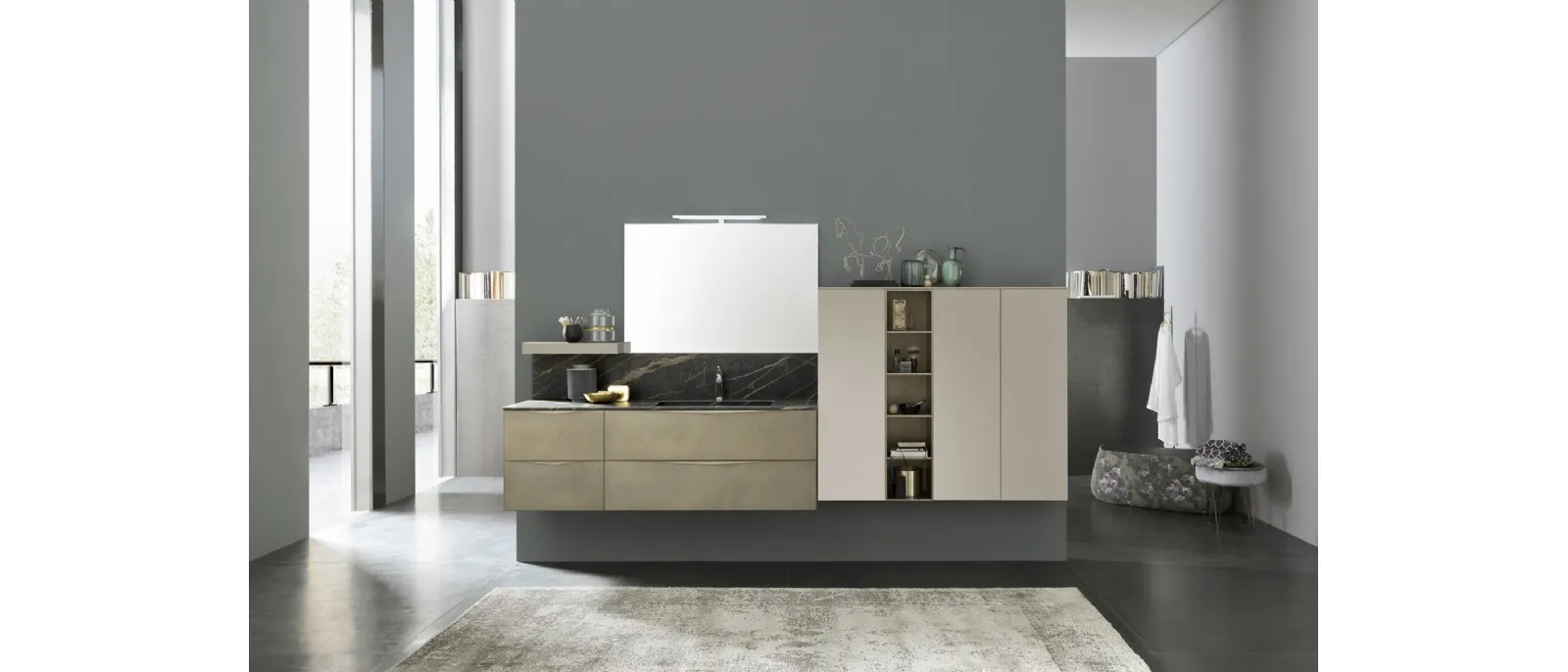 Mobile bagno sospeso M1 System C107 in laccato Metal Bronzo e Cenere opaco di Baxar