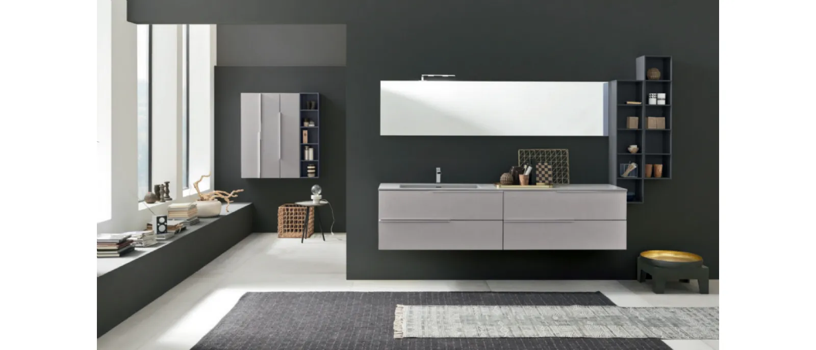 Mobile da Bagno sospeso M1 System C108 in laccato opaco Grigio Perla e Grigio Grafite di Baxar