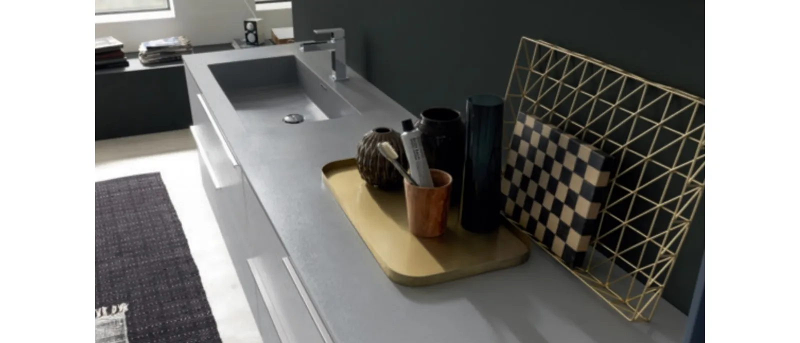 Mobile da Bagno sospeso M1 System C108 in laccato opaco Grigio Perla e Grigio Grafite con vasca integrata di Baxar