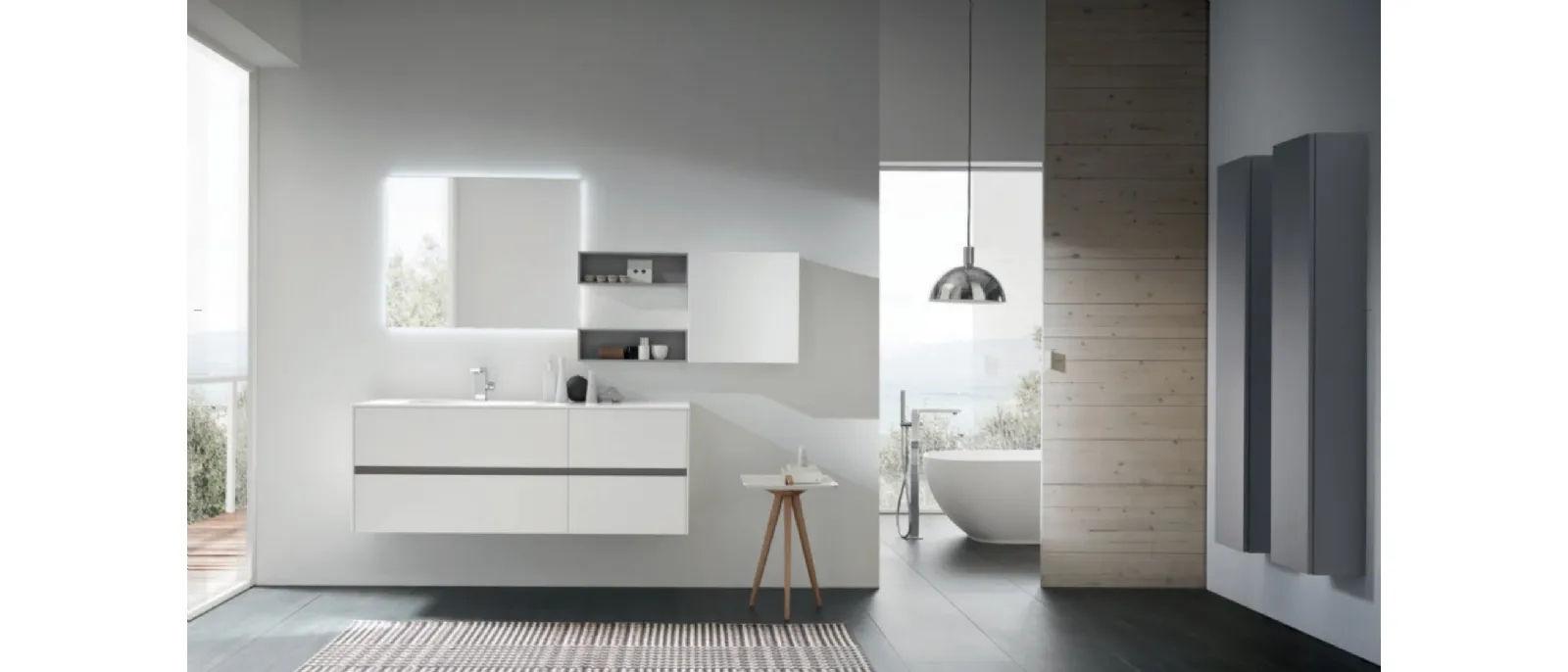 Mobile da Bagno sospeso C207 in laccato Bianco opaco di Baxar