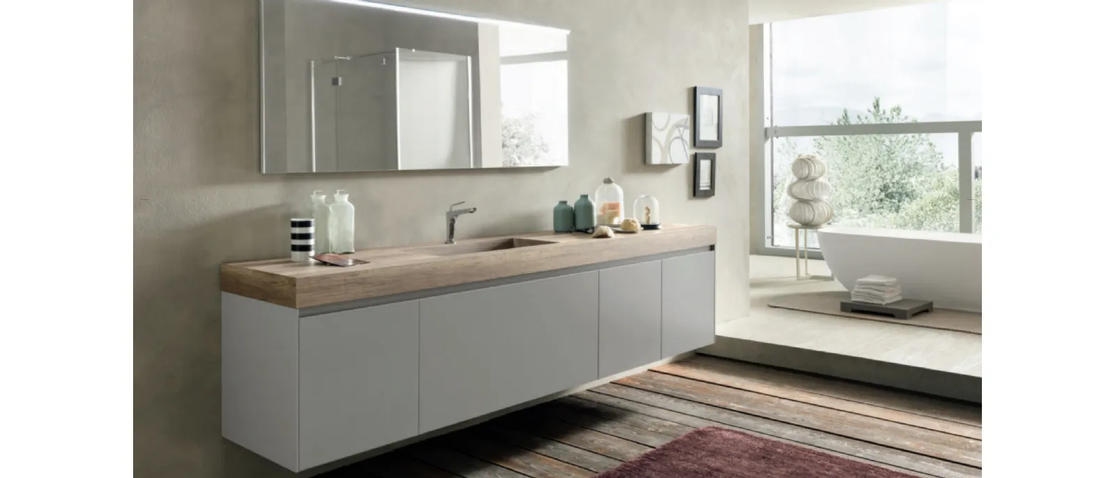 Mobile da Bagno sospeso M2 System C213 in laccato Grigio Luce opaco di Baxar