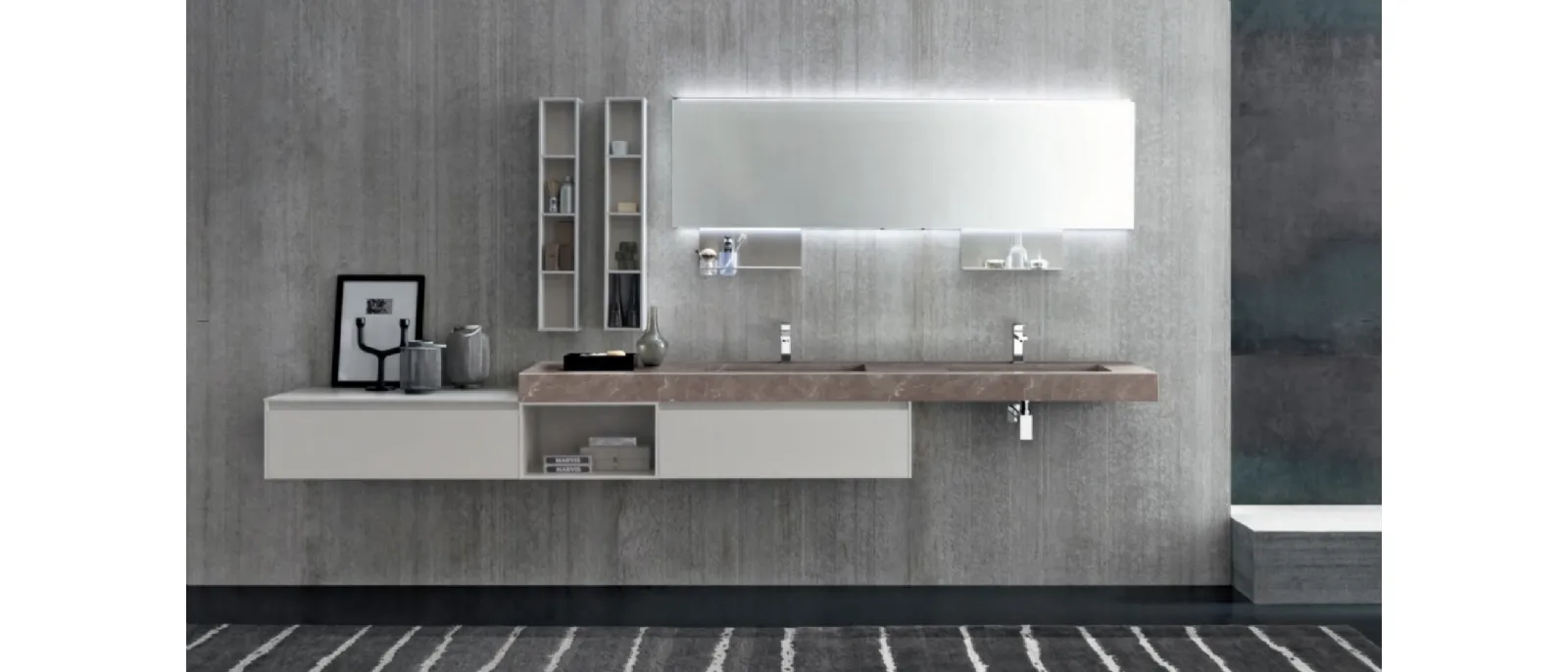 Mobile da Bagno sospeso M2 System C215 in laccato Grigio Chiaro opaco di Baxar