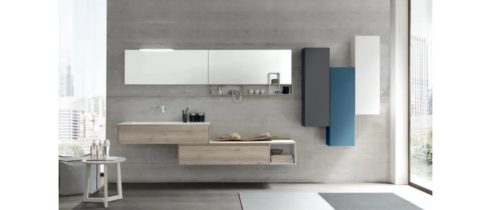 Mobile da Bagno sospeso M2 System C219 in melaminico Rovere Dogato Grigio di Baxar