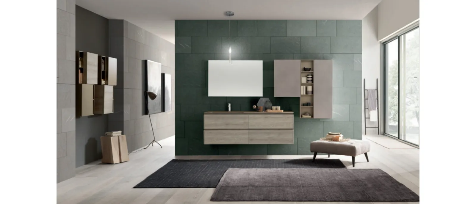 Mobile da Bagno sospeso M2 System C220 in melaminico Rovere Dogato Grigio di Baxar