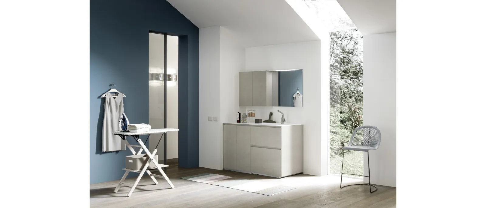 Mobile per lavanderia Laundry System C05 in laccato opaco bianco e melaminico cemento tortora di di Baxar