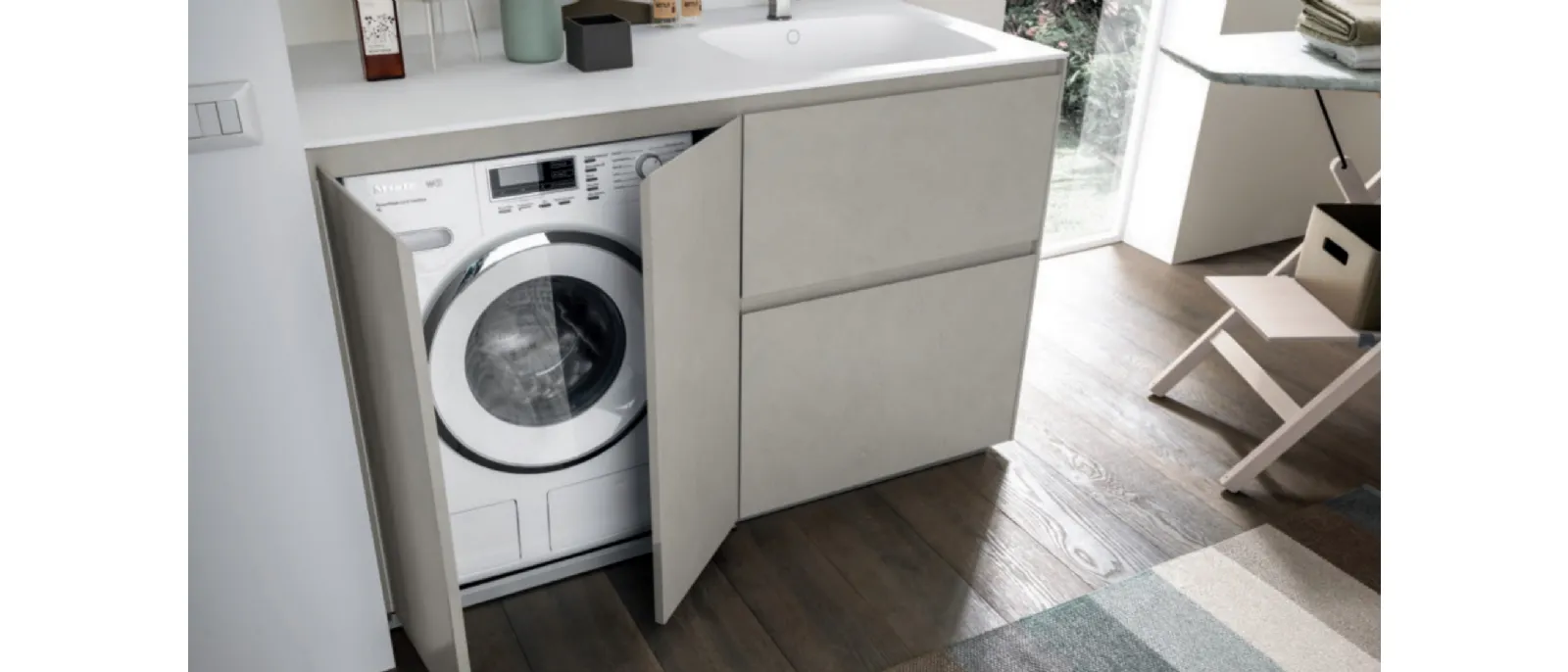Mobile per lavanderia Laundry System C05 in melaminico cemento tortora di di Baxar