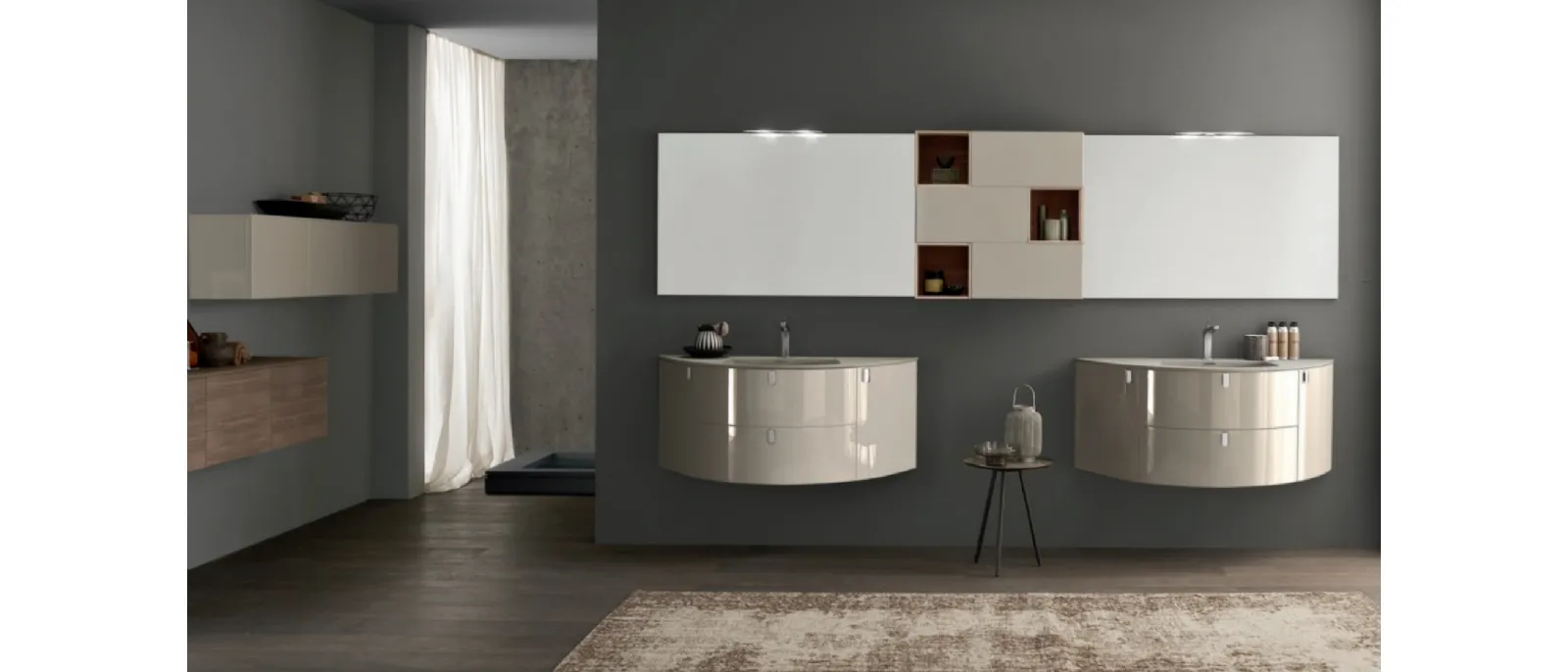 Mobile da Bagno sospeso M System C004 in laccato lucido di Baxar