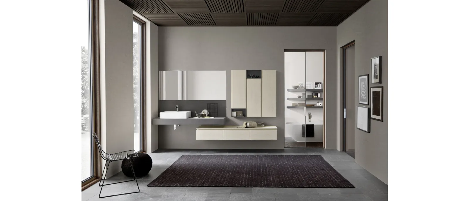 Mobile da Bagno sospeso M1 System C103 in Ecomalta con top in Gres porcellanato Calce Antracite di Baxar