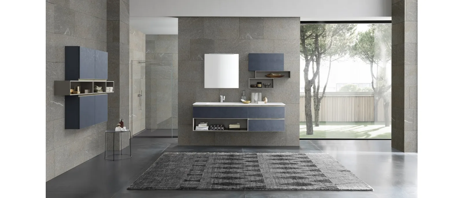 Mobile da Bagno sospeso M1 System C104 in melaminico Cemento Blu Oltremare di Baxar