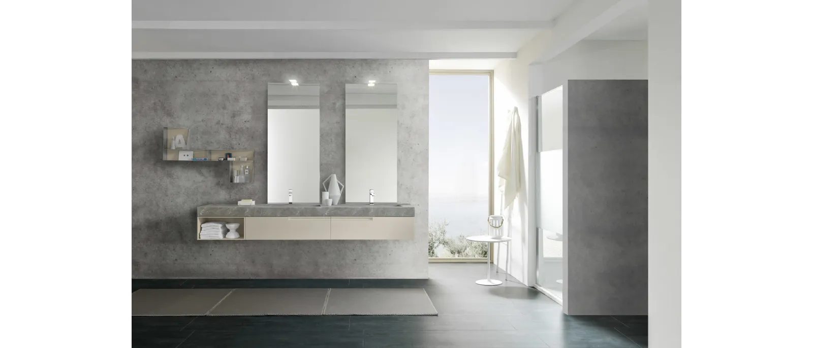 Mobile da Bagno sospeso M1 System C110 in laccato opaco con top in HPL con vasche integrate di Baxar