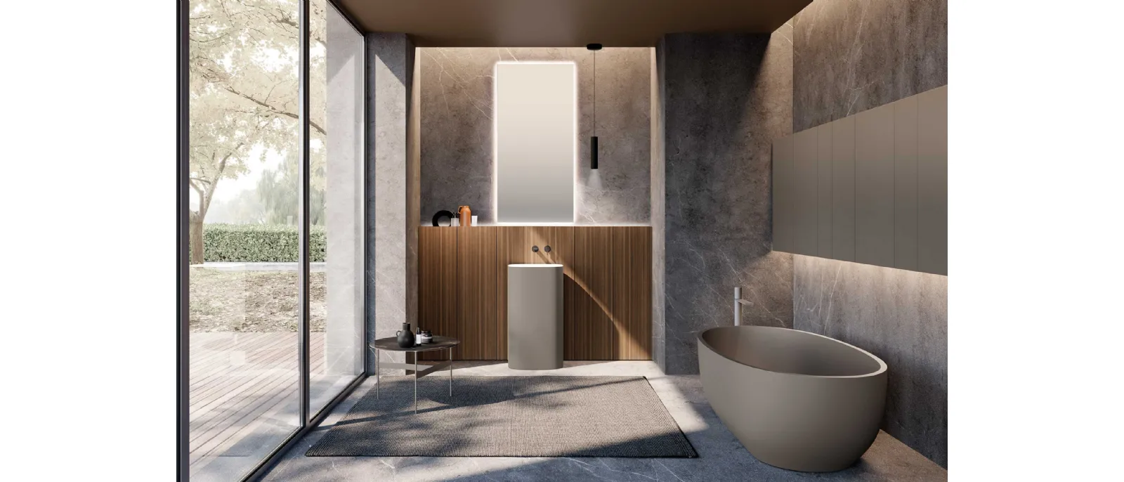Mobile da Bagno M2 System 232 in legno impiallacciato di Eucalipto e lavabo laccato di Baxar