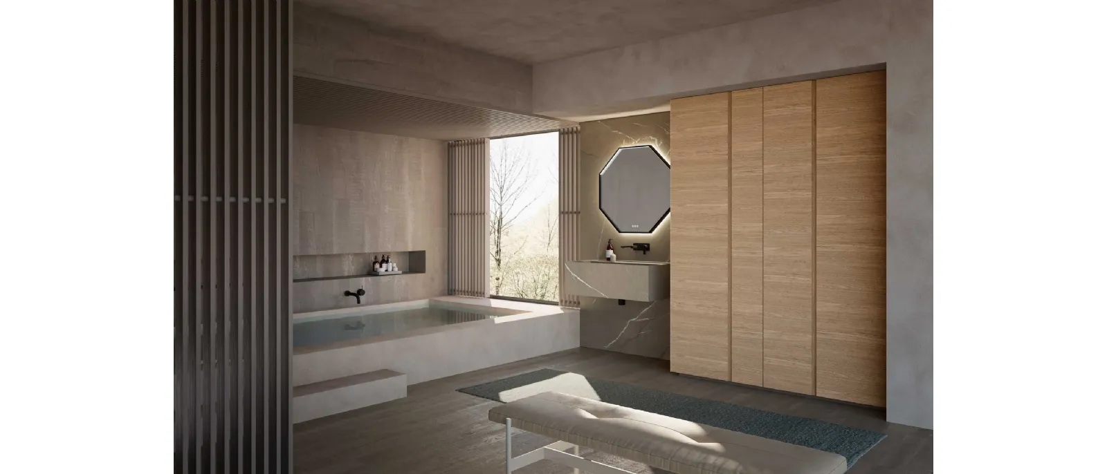 Mobile da Bagno M3 System 308 in gres pietra Piasentina e legno di Baxar