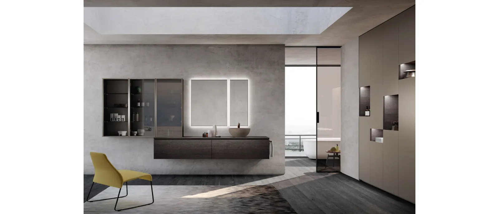 Mobile da Bagno M3 System 310 in rvere moka impiallacciato di Baxar