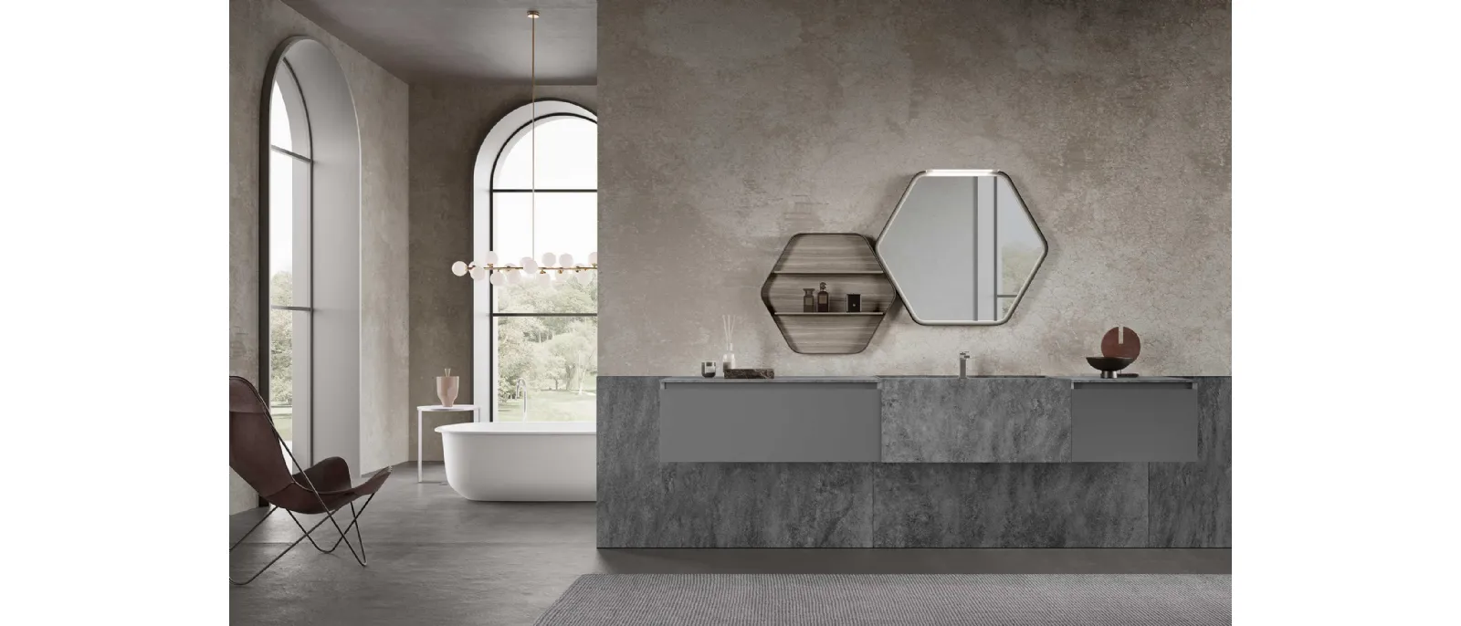 Mobile da Bagno sospeso M3 System 313 in laccato e gres di Baxar