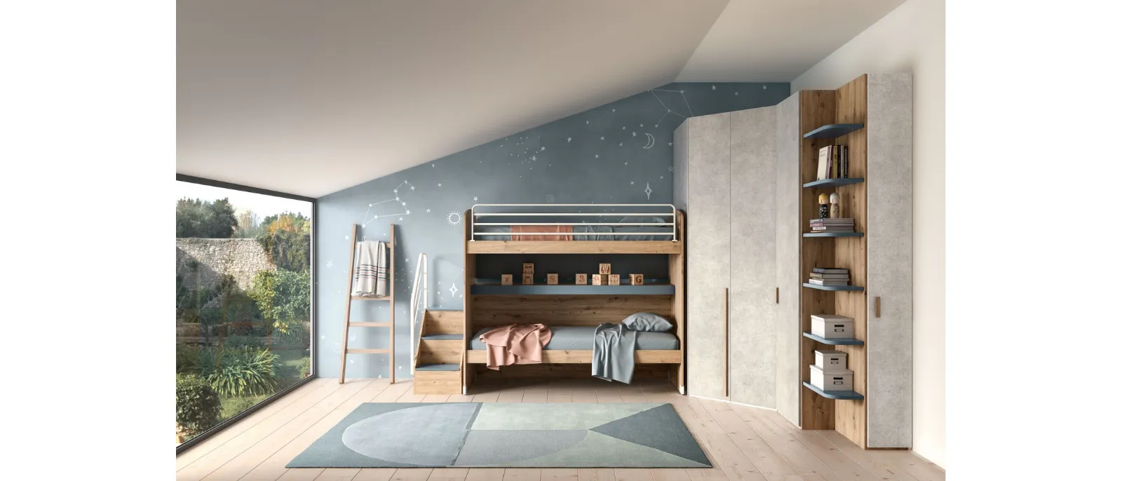 Camera con letto a castello e armadio angolare Room 160 di Zg Mobili