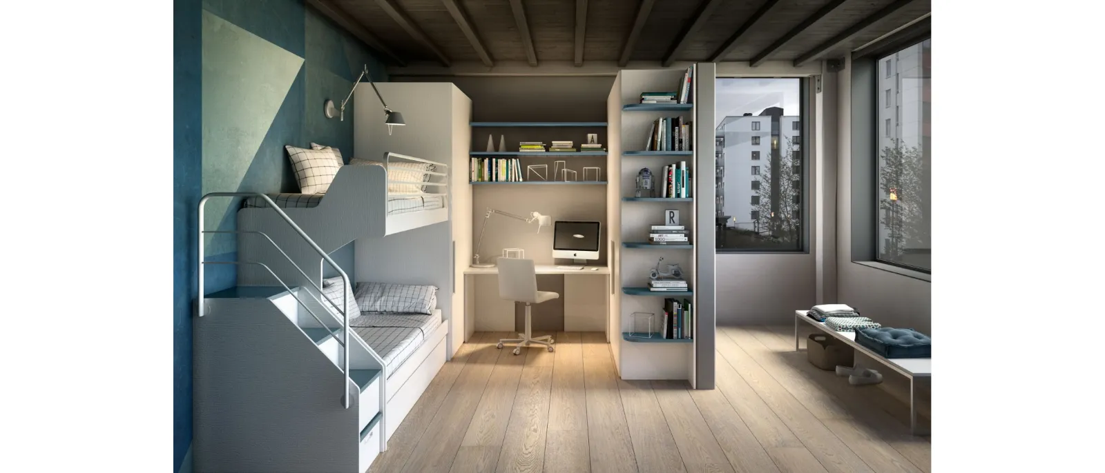 Camera con soppalco e scrivania Room 170 di Zg Mobili