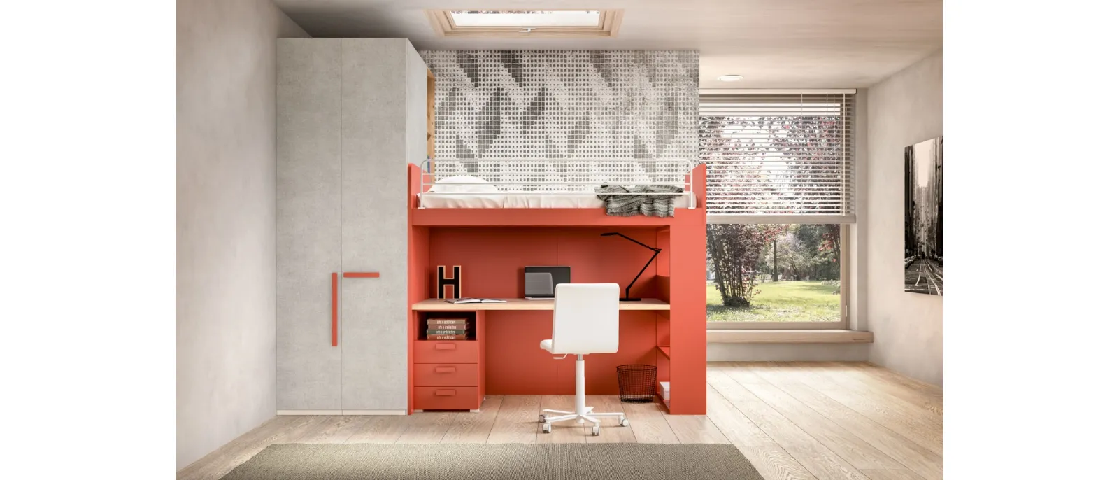 Camera con soppalco e scrivania Room 173 di Zg Mobili