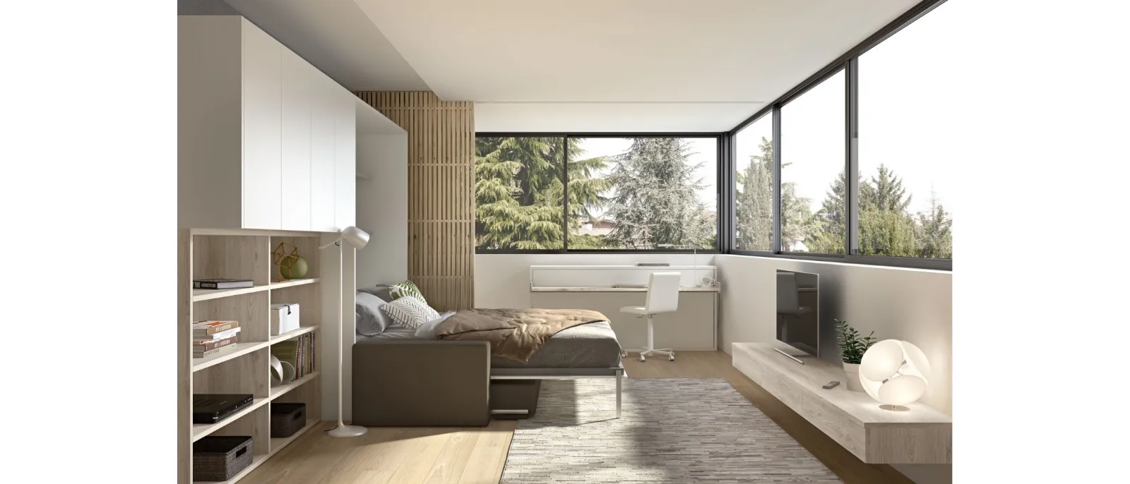 Camera moderna salvaspazio con letto aperto Room 148 di Zg Mobili