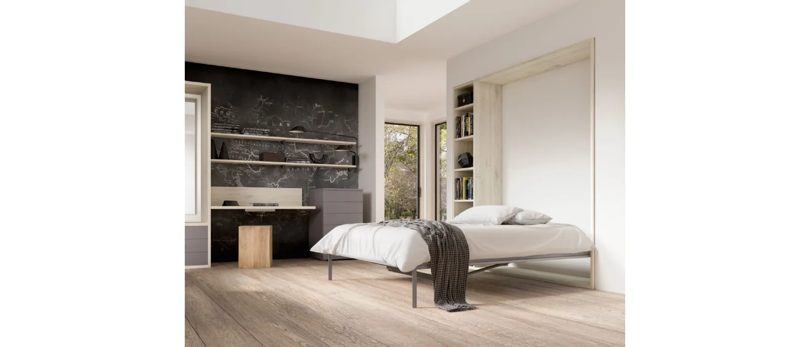 Camera salvaspazio con scrivania e letto aperto Room 150 di Zg Mobili