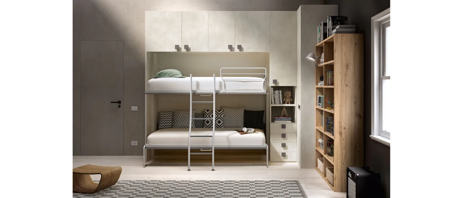 Camera salvaspazio con letto a castello aperto Room 152 di Zg Mobili