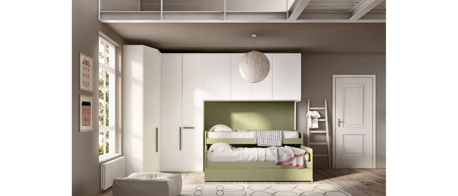 Camera con ponte angolare e doppio letto estraibile Room 147 di Zg Mobili