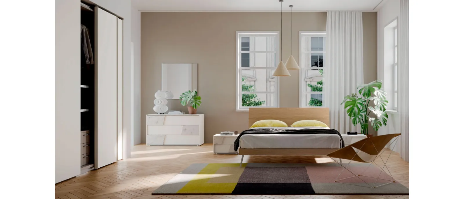 Letto matrimoniale con testiera Banco in materico Rovere di Orme