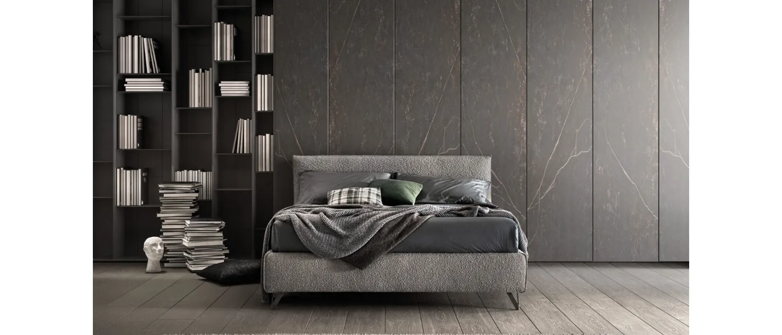 Letto con struttura in legno imbottita e rivestita in tessuto Good di Bside