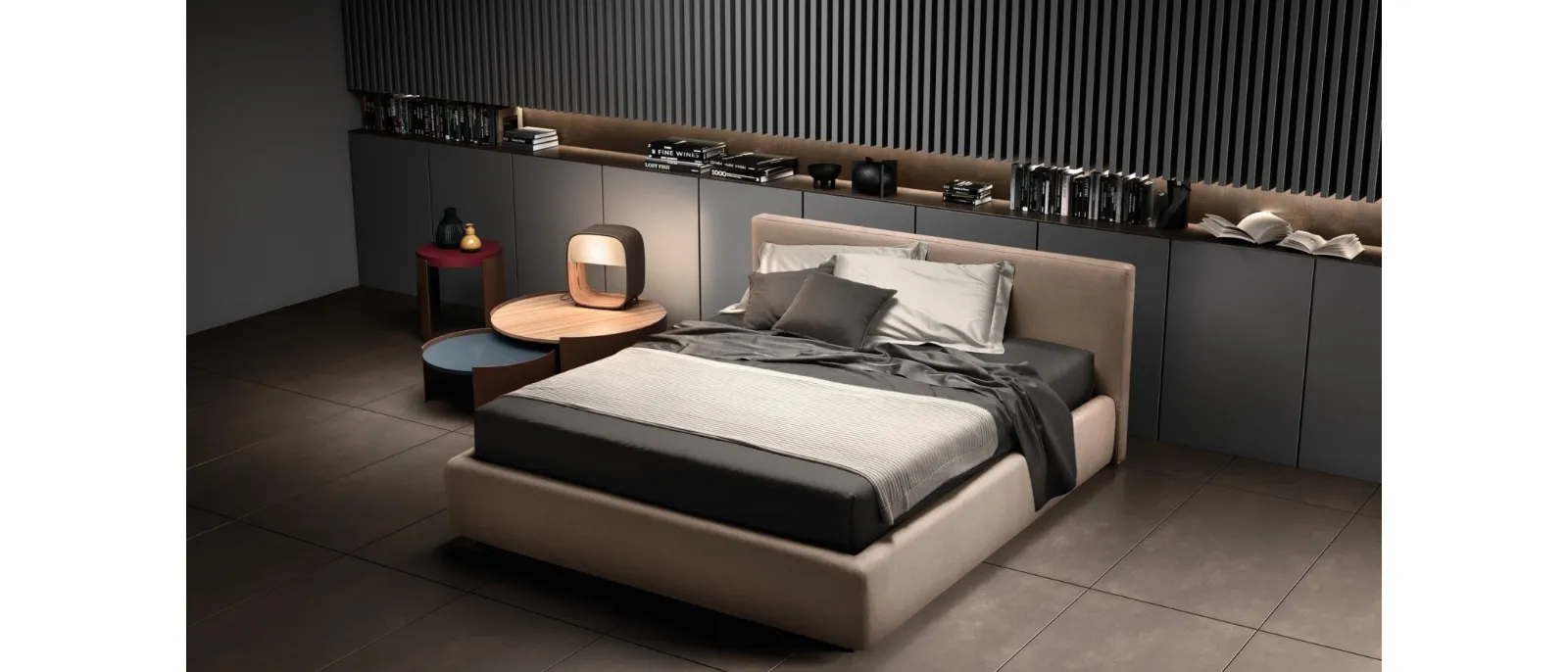 Letto in tessuto sfoderabile con testiera Happy di Bside