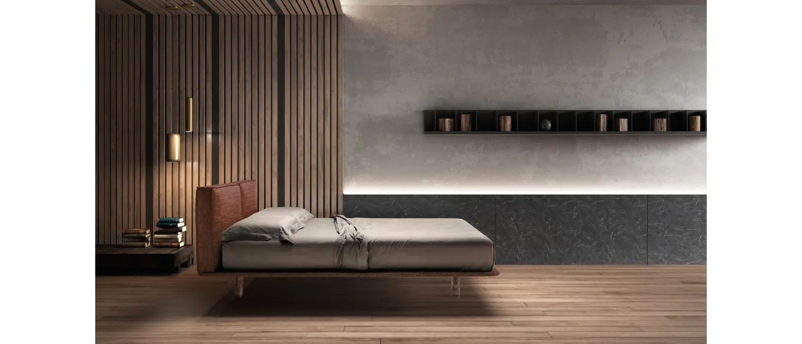 Letto in tessuto con testiera imbottita e piedini trasparenti Stylish di Bside