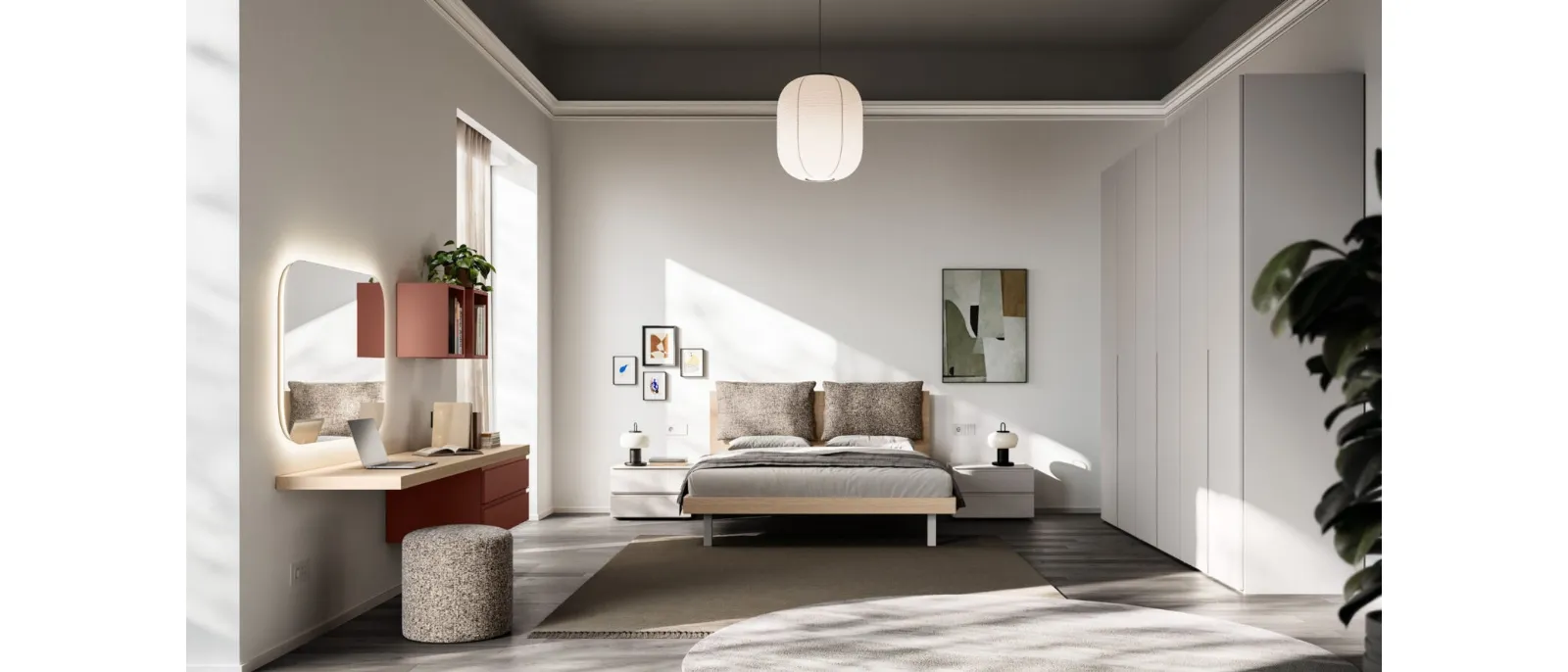 Letto Cremi Night 01 in finitura effetto legno con cuscini imbottiti di Orme