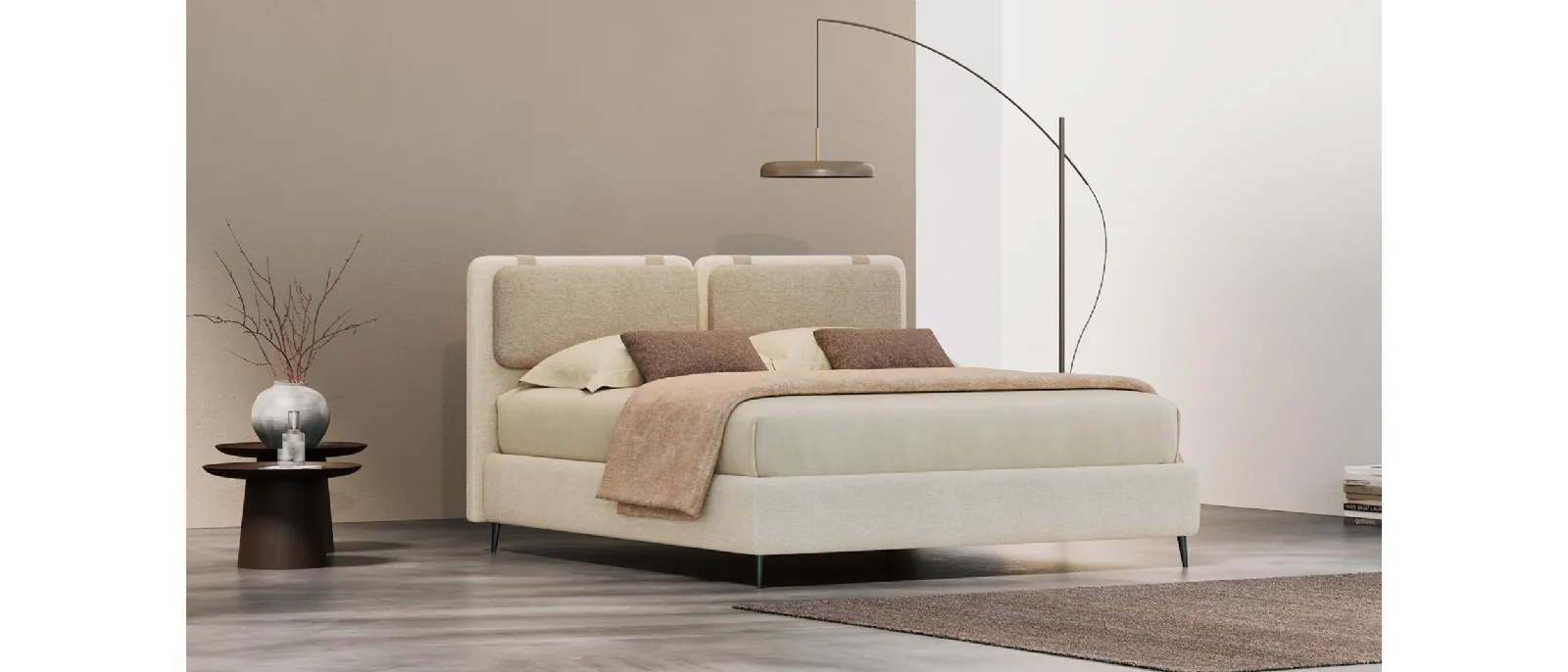 Letto Evans in tessuto imbottito con contenitore di Divaletti Home