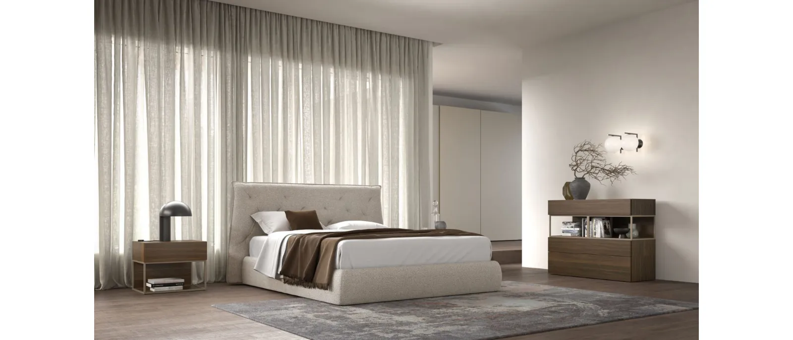 Letto Fiocco Night 21 in tessuto imbottito di Orme