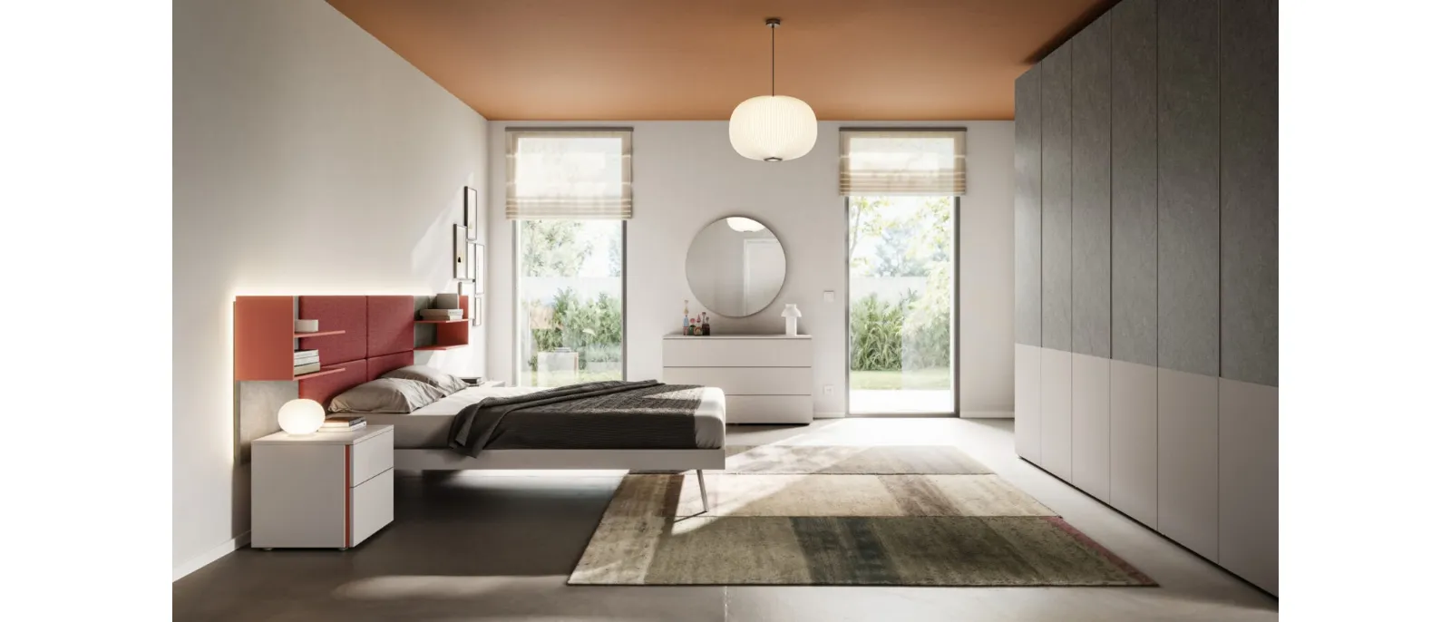 Letto matrimoniale Giako Basic 14 con testiera in tessuto di Orme